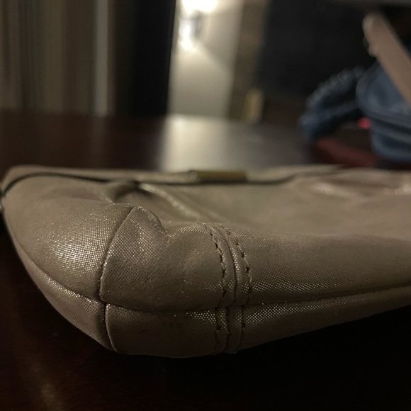 Coach Champagne Gold Shimmer Signature Leather Wristlet - Picture 6 of 8